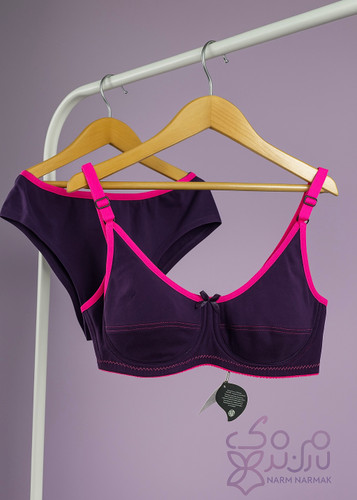 ست شورت و سوتین نخی بنفشه نرم نرمک