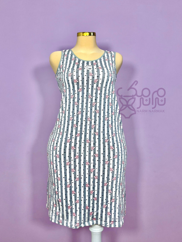 سارافن خانگی طوسی سفید زنانه با طرح عروسکی