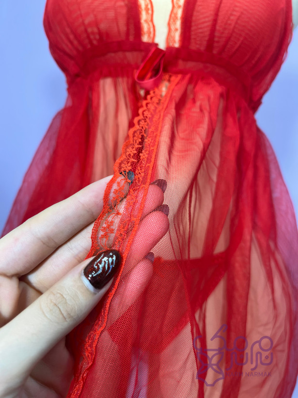 لباس خواب شب با کمر چین دار و رویه مخملی