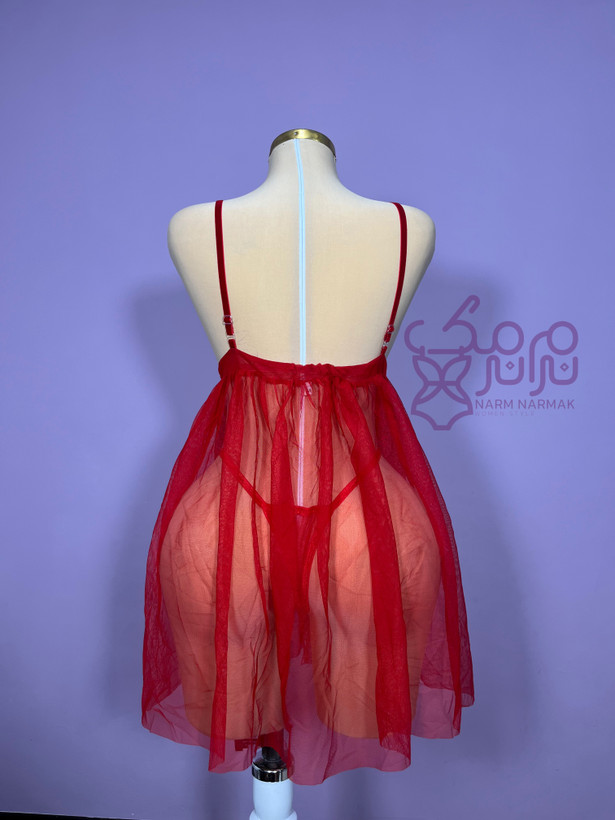 ست لباس خواب قرمز با شورت لامبادا