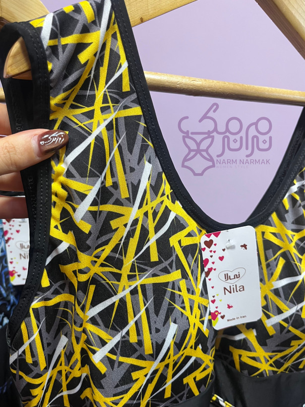 مایو مشکی زرد پادار | نرم نرمک