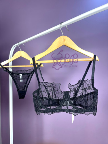 ست شورت و سوتین توری مشکی | نرم نرمک